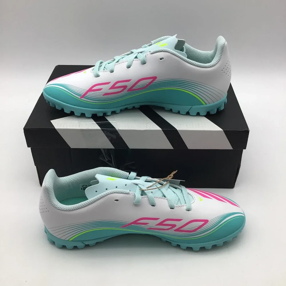 Adidas F50 Messi Club TF J Kids Soccer Shoes White Pink Aqua JQ0949 Size 5 Y NEW